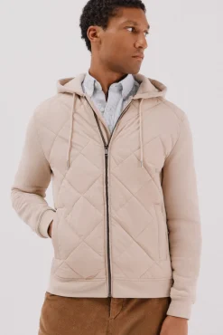 Cortefiel Camisolas|Casacos--Regular fit-Sweatshirt fabric combined with technical fabric-Front zip fastening, hood and side pockets-By purchasing our cotton products, you are supporting our investment in the Better Cotton initiative. This product has been obtained th Tostado