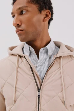 Cortefiel Camisolas|Casacos--Regular fit-Sweatshirt fabric combined with technical fabric-Front zip fastening, hood and side pockets-By purchasing our cotton products, you are supporting our investment in the Better Cotton initiative. This product has been obtained th Tostado