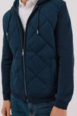 Cortefiel Camisolas|Casacos--Regular fit-Sweatshirt fabric combined with technical fabric-Front zip fastening, hood and side pockets-By purchasing our cotton products, you are supporting our investment in the Better Cotton initiative. This product has been obtained th Azul