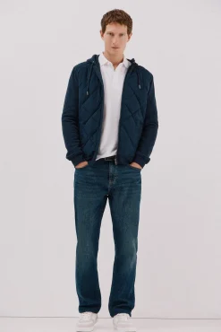 Cortefiel Camisolas|Casacos--Regular fit-Sweatshirt fabric combined with technical fabric-Front zip fastening, hood and side pockets-By purchasing our cotton products, you are supporting our investment in the Better Cotton initiative. This product has been obtained th Azul