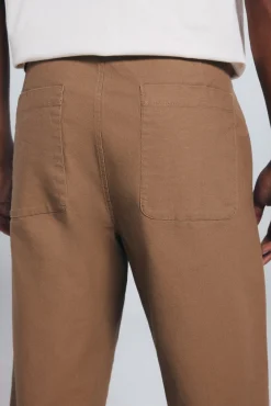 Springfield Calças|Chinos-Calça calças chino de lona com corte reto castanho