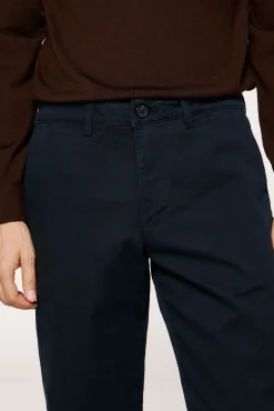 Selected Calças|Chinos-Calça calças chino slim fit feita de algodão orgânico Azul