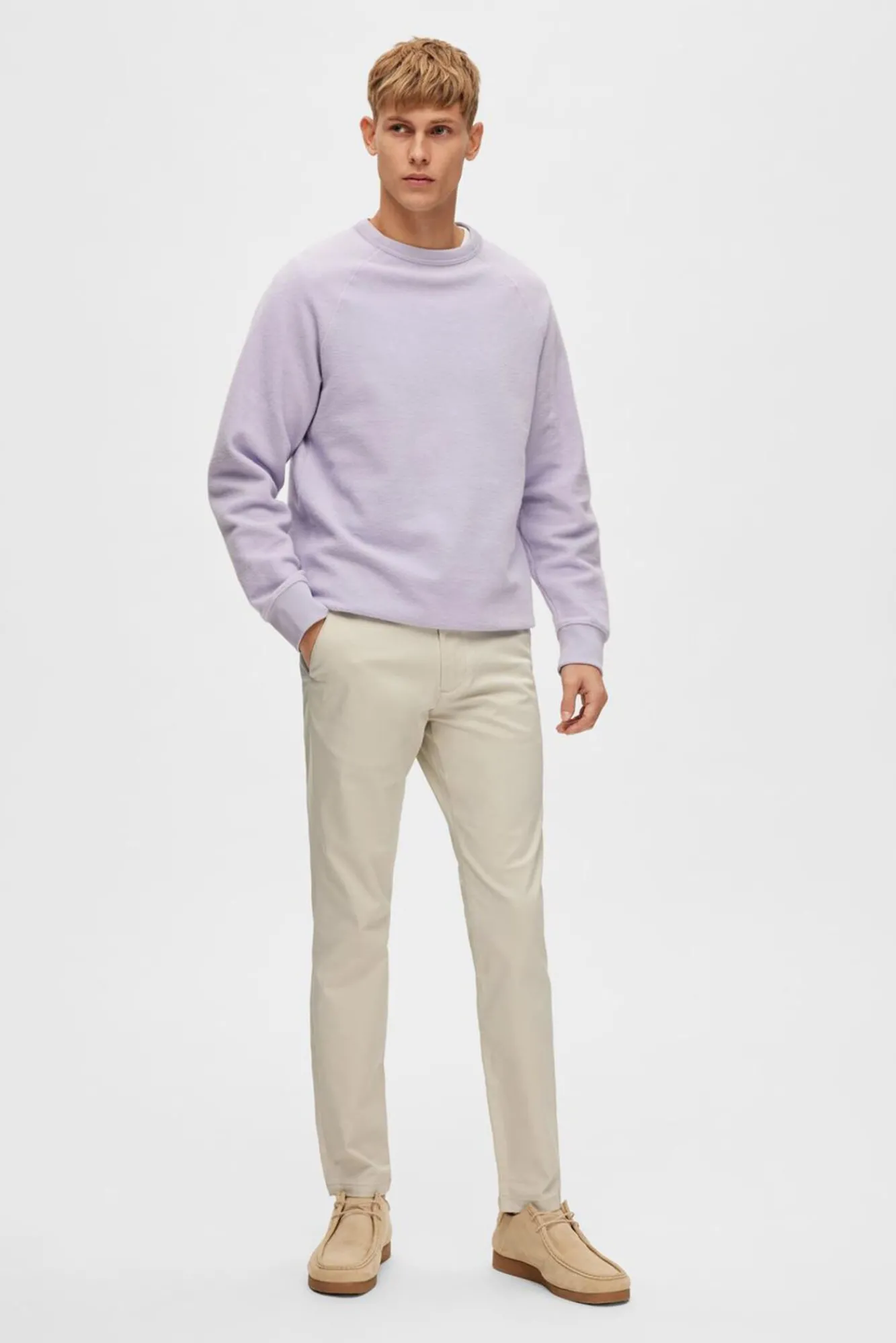 Selected Calças|Chinos-Calça calças chino slim fit feita de algodão orgânico Tostado