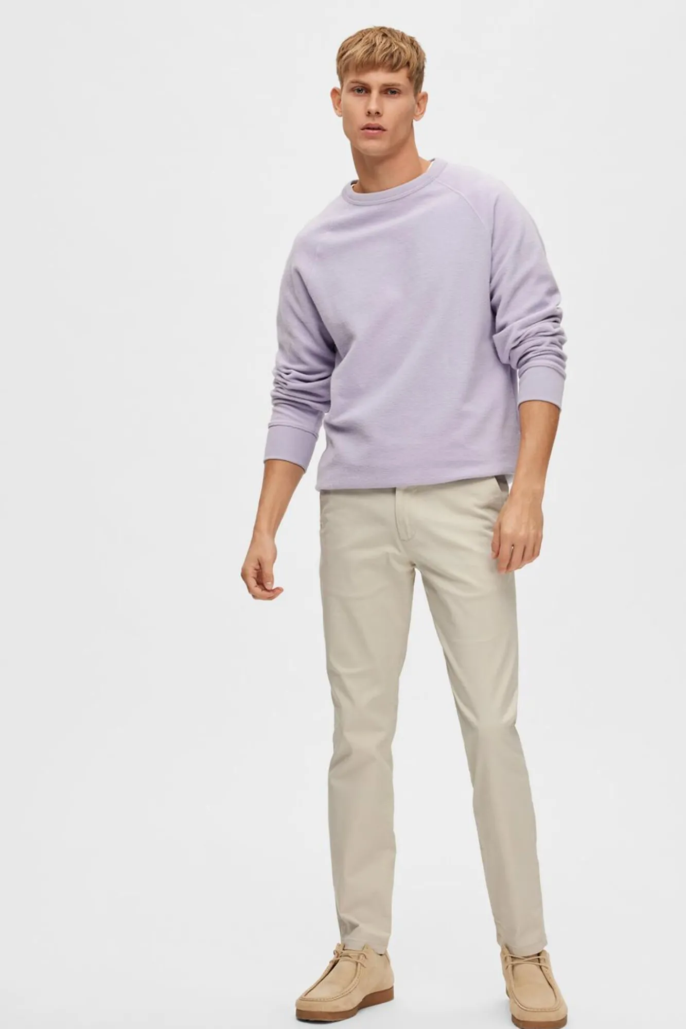 Selected Calças|Chinos-Calça calças chino slim fit feita de algodão orgânico Tostado