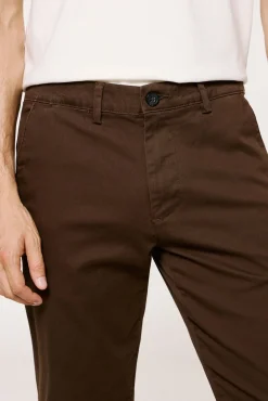 Selected Calças|Chinos-Calça calças chino slim fit feita de algodão orgânico Castanho