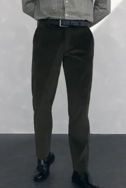 Pedro del Hierro Calças|Chinos-Calça Chino de veludo grossa de regular fit Verde