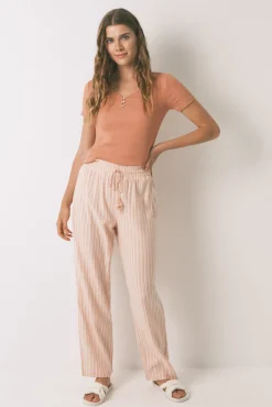 Women'secret Pijamas-Calça comprida de calça riscas laranja vermelho