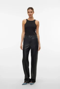 Vero Moda Calças-Calça compridas com efeito de couro Preto