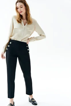 Caroll Calças-Calça de fato com detalhe de botões Preto