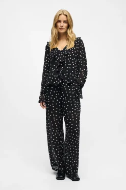 Object Calças-Calça de gaze estampada Preto