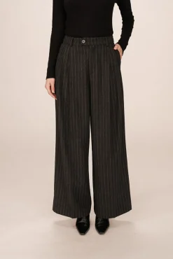 Grace & Mila Fatos|Calças-Calça de terno de lã riscas com detalhe plissado Cinzento