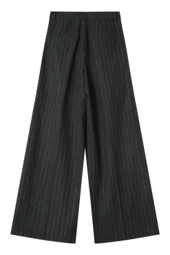 Grace & Mila Fatos|Calças-Calça de terno de lã riscas com detalhe plissado Cinzento