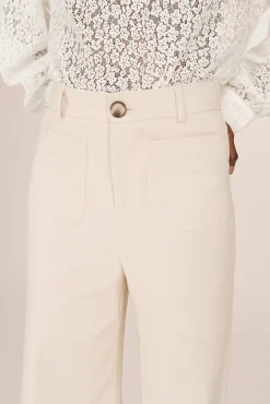 Grace & Mila Calças-Calça de veludo cotelê com bolsos frontais Branco