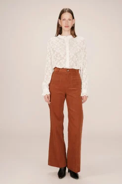 Grace & Mila Calças-Calça de veludo cotelê com bolsos frontais Laranja