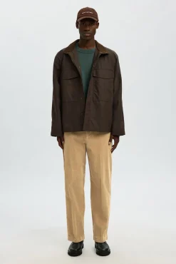 Selected Calças-Calça de veludo cotelê com caimento relaxado Castanho