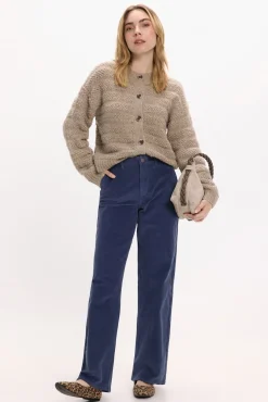 Vila Calças-Calça de veludo cotelê de perna larga Azul