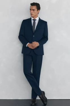 Pedro del Hierro Calças|Calças Clássicas-Calça estruturada slim fit bi-elástica Azul