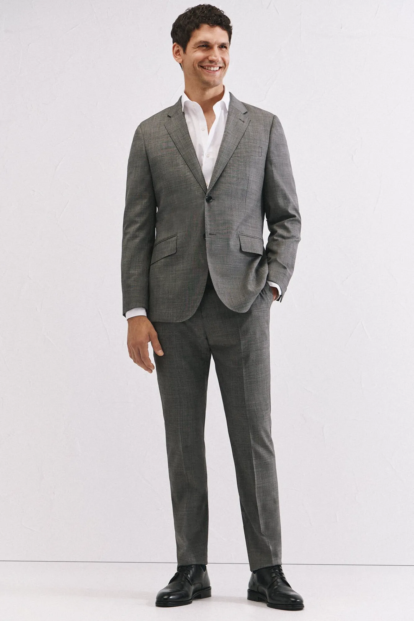 Cortefiel Calças|Calças Clássicas-Calça estruturada cinza slim fit Cinzento