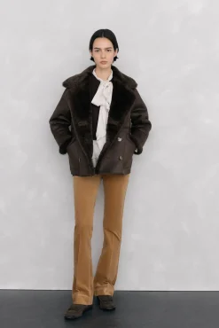 Pedro del Hierro Calças-Calça flare push-up de veludo Beige