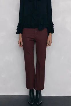 Pedro del Hierro Jeans|Calças-Calça jeans básica cropped flare com efeito couro Bordeaux