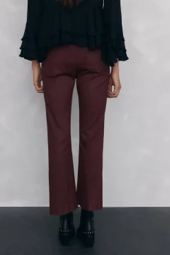Pedro del Hierro Jeans|Calças-Calça jeans básica cropped flare com efeito couro Bordeaux