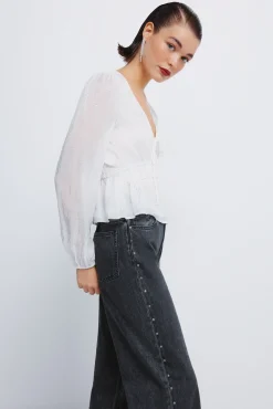 Springfield Jeans-Calça jeans com tachas largas preto