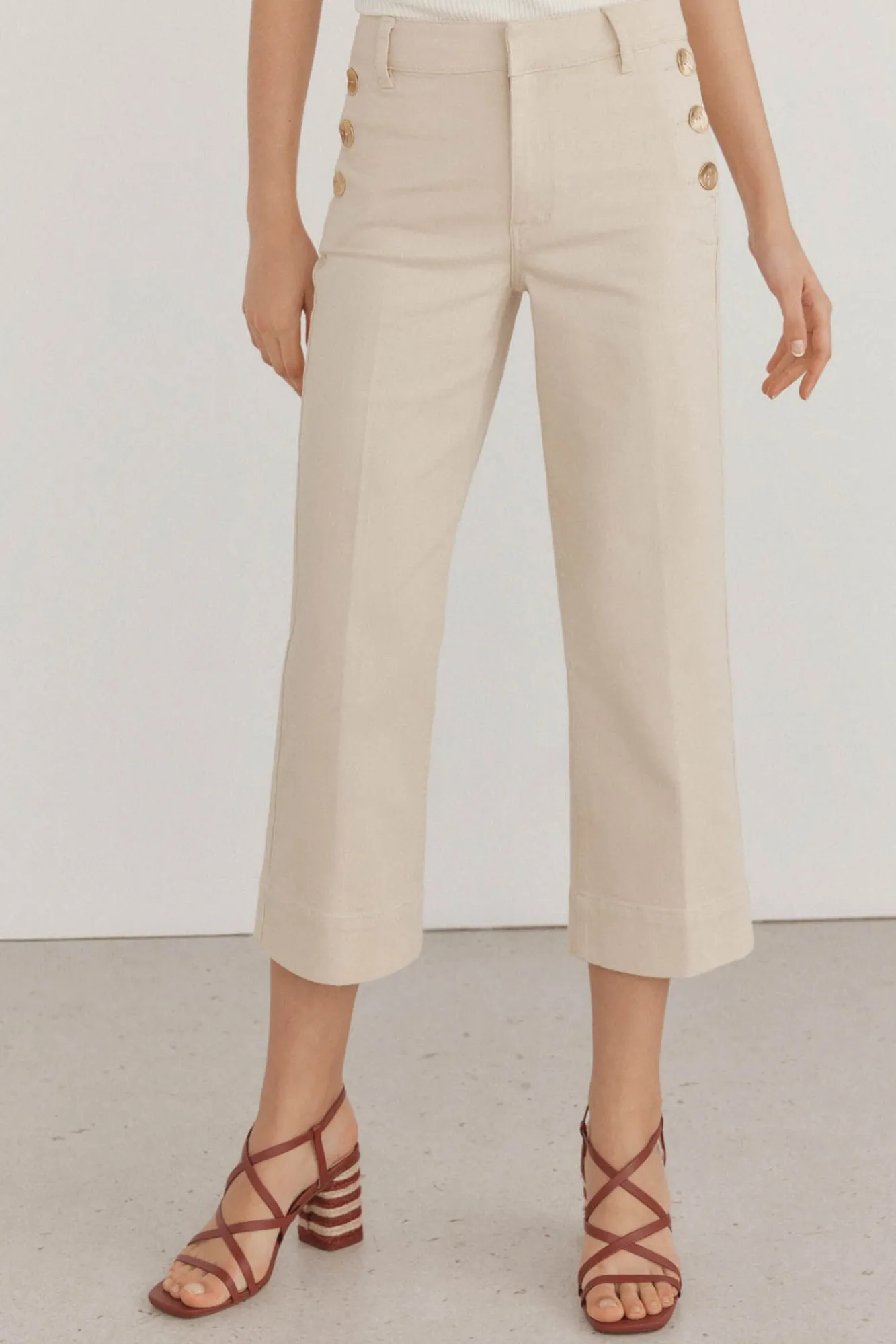 Pedro del Hierro Jeans|Calças-Calça jeans cropped de perna larga Beige