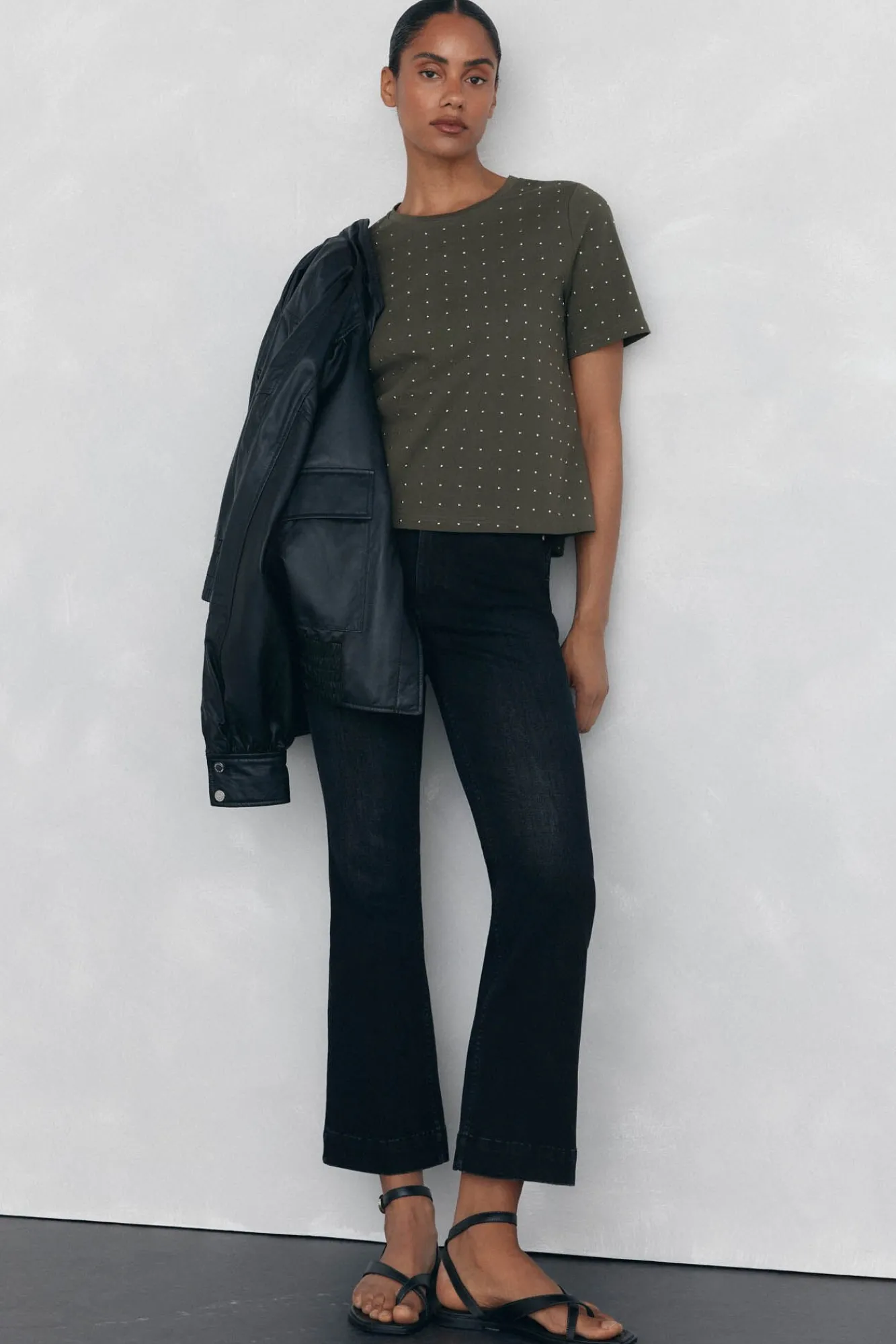 Pedro del Hierro Jeans|Calças-Calça jeans cropped flare push-up Cizento