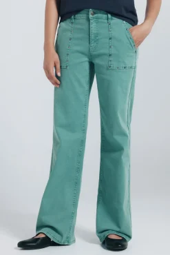 Springfield Jeans-Calça jeans culotte com tachas verde