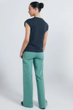 Springfield Jeans-Calça jeans culotte com tachas verde