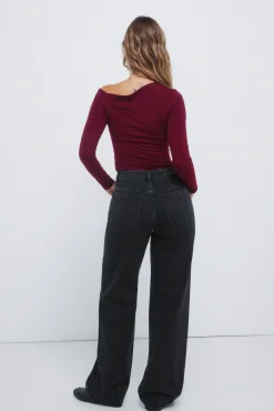 Springfield Jeans-Calça jeans de perna larga com cristais brilhantes preto