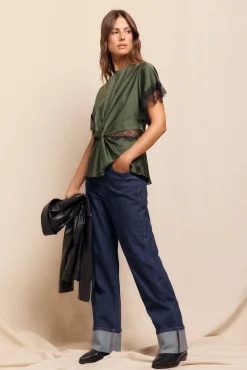 Slowlove Jeans|Calças-Calça jeans enrolada Azul