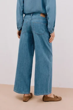Cortefiel Jeans|Calças-Calça jeans palazzo longa Azul