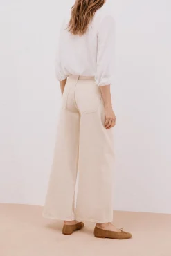 Cortefiel Calças|Jeans-Calça jeans palazzo longa Ecru