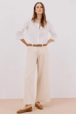 Cortefiel Calças|Jeans-Calça jeans palazzo longa Ecru