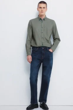 Springfield Jeans-Calça jeans reta com lavagem escura azul