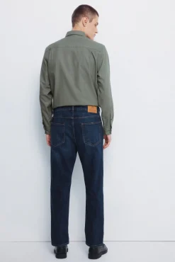 Springfield Jeans-Calça jeans reta com lavagem escura azul