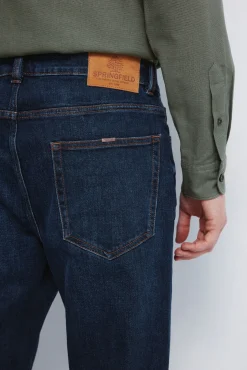Springfield Jeans-Calça jeans reta com lavagem escura azul