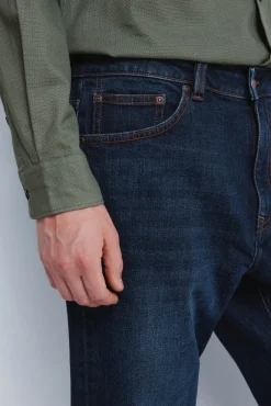 Springfield Jeans-Calça jeans reta com lavagem escura azul