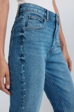 Springfield Jeans-Calça jeans reta com tachas azul