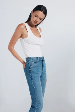 Springfield Jeans-Calça jeans reta com tachas azul