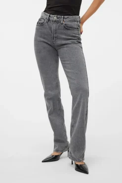 Vero Moda Jeans|Calças-Calça jeans reta de cintura alta Cinzento