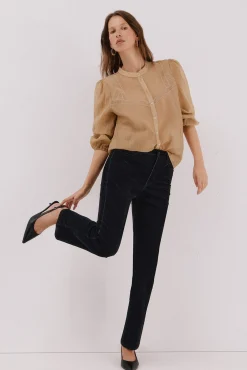 Cortefiel Calças-Calça Jeans Reta de Veludo Preto