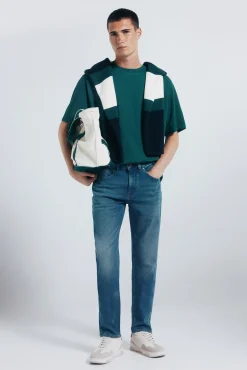 Springfield Jeans-Calça jeans slim fit de malha denim azul