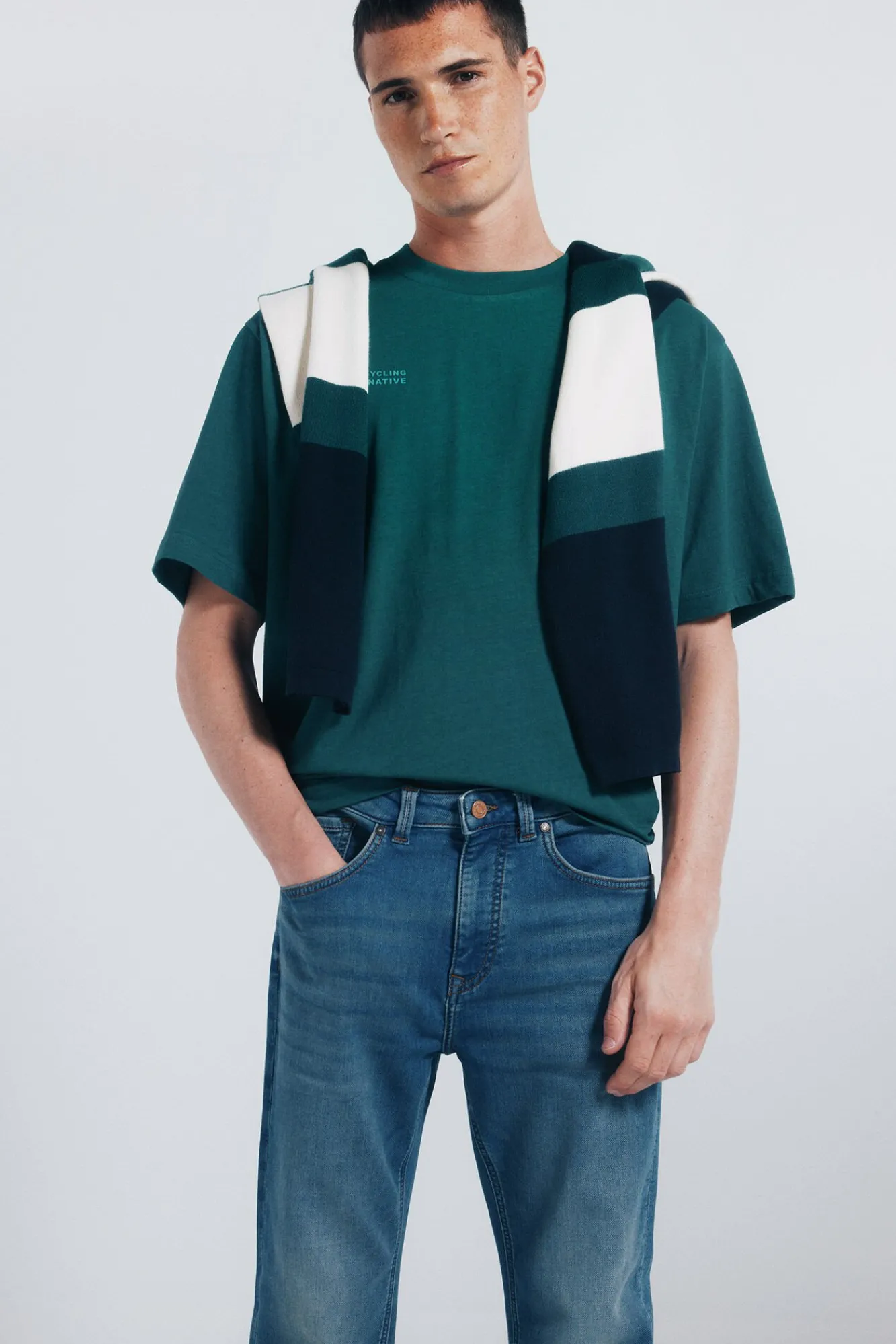 Springfield Jeans-Calça jeans slim fit de malha denim azul