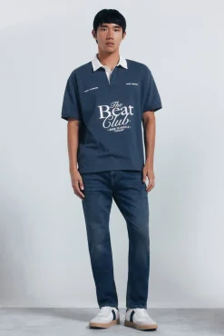 Springfield Jeans-Calça jeans slim fit de malha denim azul