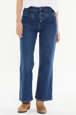 Systemaction Jeans|Calças-Calça largas com bolsos debrum azul