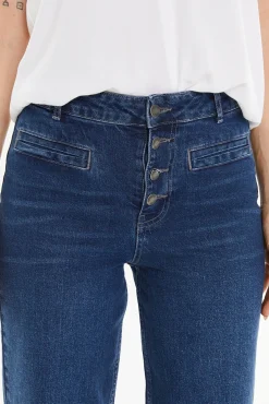 Systemaction Jeans|Calças-Calça largas com bolsos debrum azul