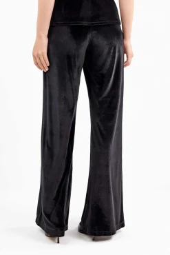 Gisela Calças-Calça longas de veludo elástico com design elegante preto