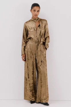 Cortefiel Calças-Calça palazzo dourada Dourado